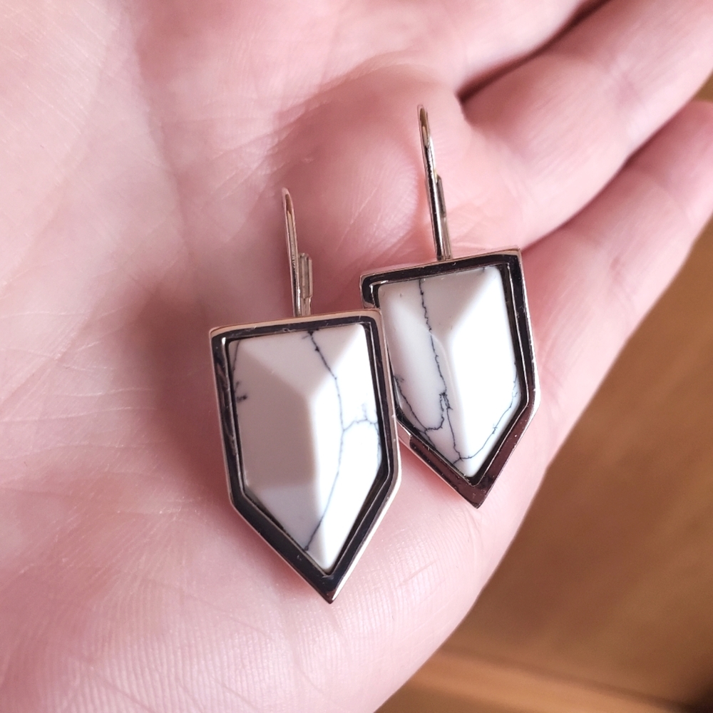 White Marble Dangle Earrings